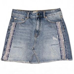 Free People Side Chain Stripe Embellished Jean Mini Skirt
